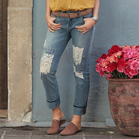 Sundance Denim - Sundance Magnolia Lace Straight Leg Mid Rise Boho Jeans